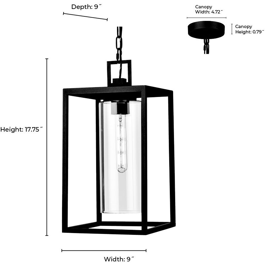 Ellway 1 Light 9 inch Textured Black Outdoor Hanging Lantern